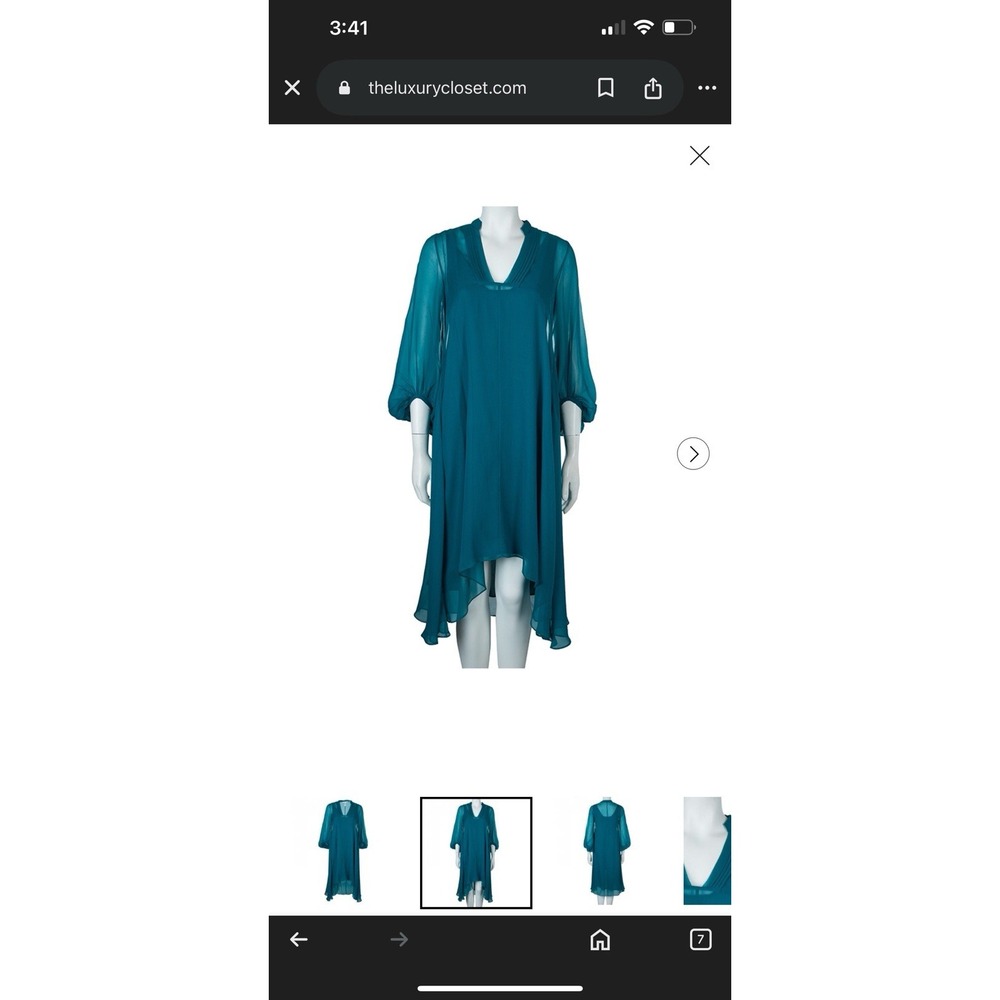 Diane Von Furstenberg Teal Overlay Asymmetric Kipling Dress Silk